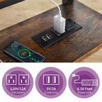 Poste de travail informatique de bureau à domicile, table d'ordinateur portable en bois avec tiroir et étagère, station de charge, bureau roulant réglable en hauteur pour petits espaces