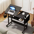 Poste de travail informatique de bureau à domicile, table d'ordinateur portable en bois avec tiroir et étagère, station de charge, bureau roulant réglable en hauteur pour petits espaces
