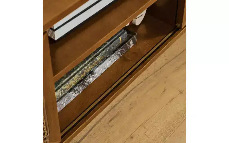 JVNOXK Meuble TV console de 172,5 cm en rotin, style moderne du milieu du siècle, pour téléviseurs jusqu'à 75 pouces ; idéal pour les salons, finition noyer