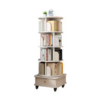VIYET 56 5-Tier 360 Rotating Bookshelf, Oak MDF Tower w/ Wheels&Drawer (Space-Saving Storage for Home/Office),white