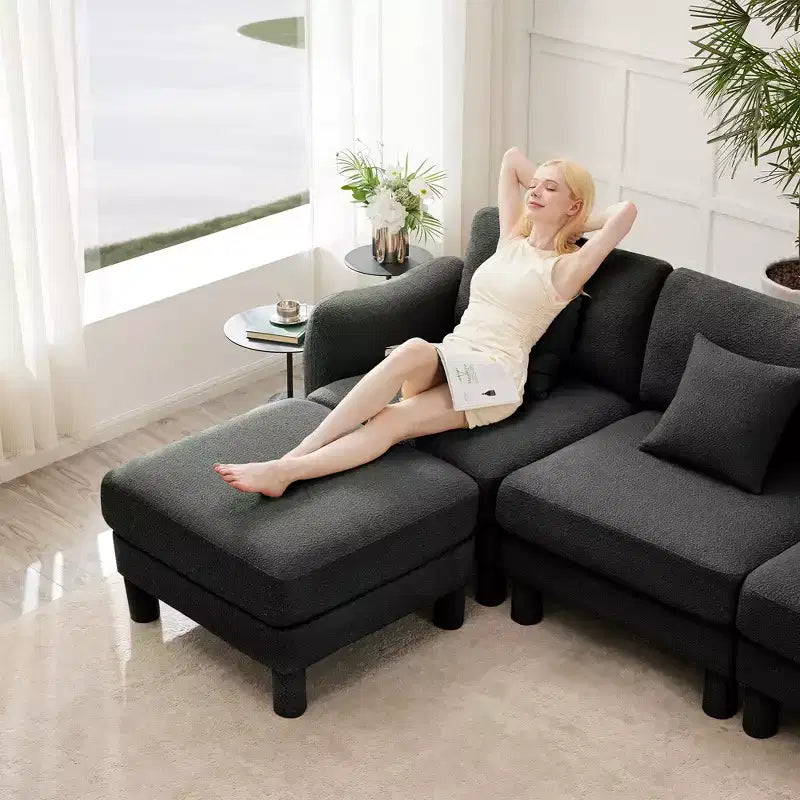 MAYEERTY Repose-pieds Ottomane Moderne en Polyester Bouclé, Tabouret Rembourré pour Salon, Chambre, Bureau