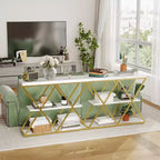 Console étroite à 3 niveaux avec étagères de rangement ouvertes Table de canapé d'entrée rustique de style ferme Pieds en métal en X Salon peu encombrant