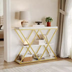 Console étroite à 3 niveaux avec étagères de rangement ouvertes Table de canapé d'entrée rustique de style ferme Pieds en métal en X Salon peu encombrant