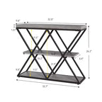 Console étroite à 3 niveaux avec étagères de rangement ouvertes Table de canapé d'entrée rustique de style ferme Pieds en métal en X Salon peu encombrant