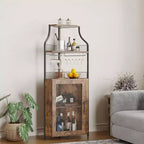 Meuble d'angle de bar industriel avec lumières, rangement à 5 niveaux, étagère en verre et porte-bouteilles amovibles, étagères réglables, buffet à liqueur peu encombrant
