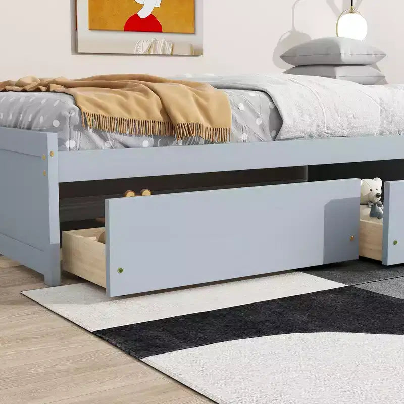 Lit plateforme double avec tiroirs, lit de repos en bois avec rangement pour chambre à coucher