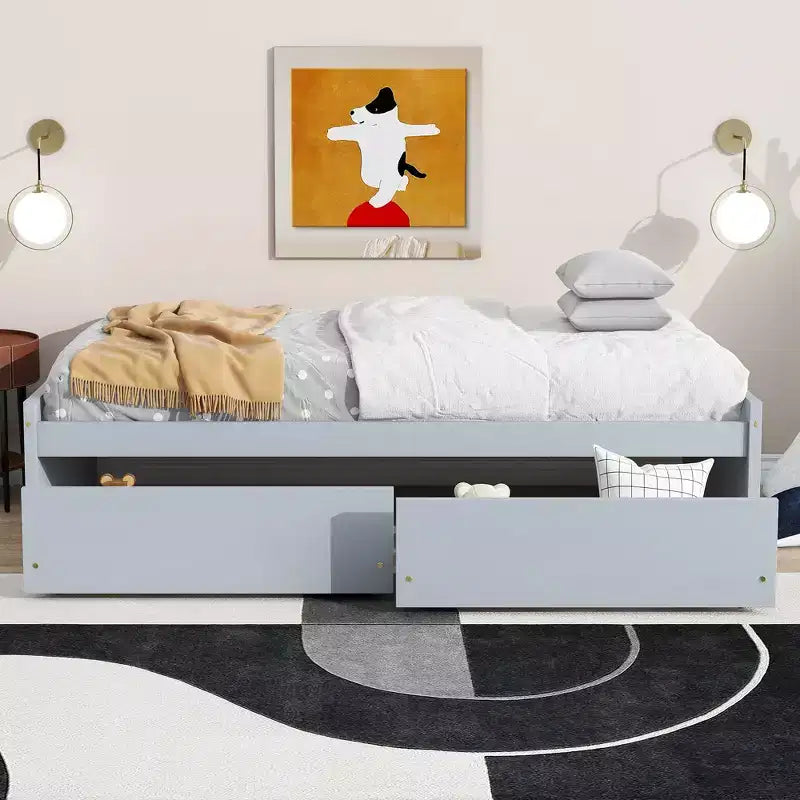 Lit plateforme double avec tiroirs, lit de repos en bois avec rangement pour chambre à coucher
