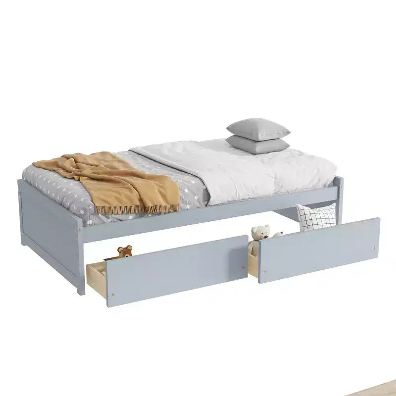 Lit plateforme double avec tiroirs, lit de repos en bois avec rangement pour chambre à coucher
