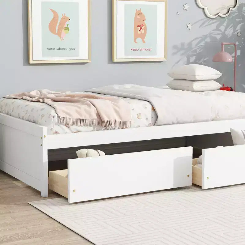 Lit plateforme double avec tiroirs, lit de repos en bois avec rangement pour chambre à coucher
