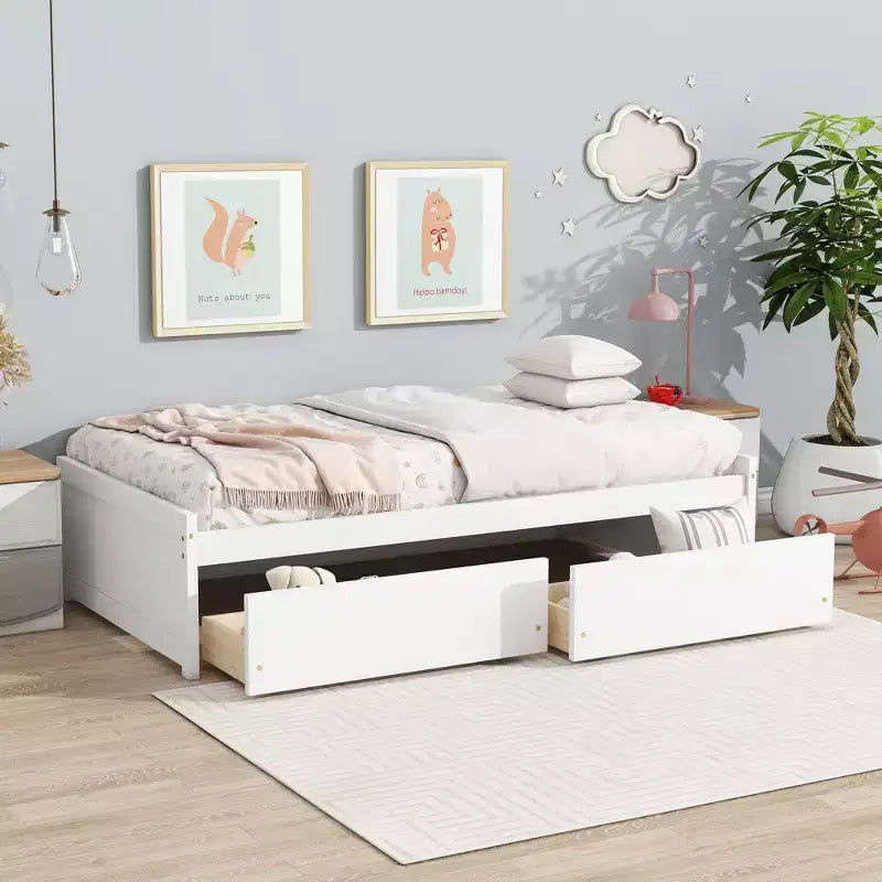 Lit plateforme double avec tiroirs, lit de repos en bois avec rangement pour chambre à coucher