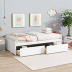 Lit plateforme double avec tiroirs, lit de repos en bois avec rangement pour chambre à coucher