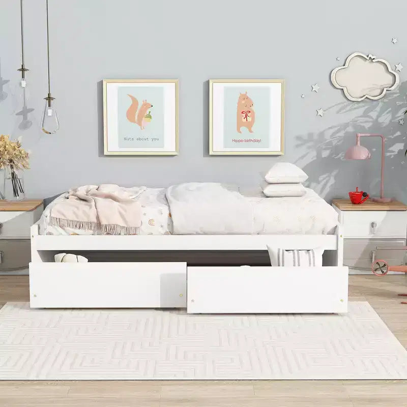 Lit plateforme double avec tiroirs, lit de repos en bois avec rangement pour chambre à coucher