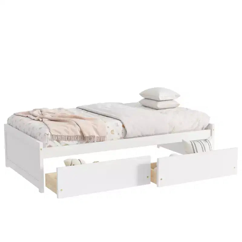 Lit plateforme double avec tiroirs, lit de repos en bois avec rangement pour chambre à coucher