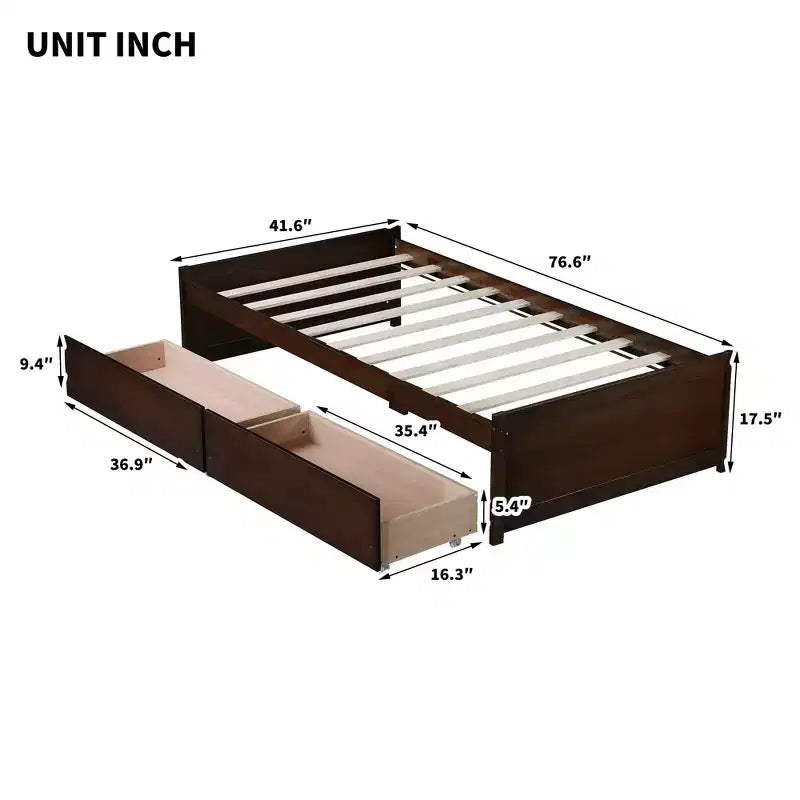 Lit plateforme double avec tiroirs, lit de repos en bois avec rangement pour chambre à coucher