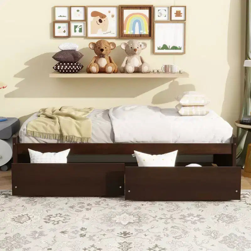 Lit plateforme double avec tiroirs, lit de repos en bois avec rangement pour chambre à coucher