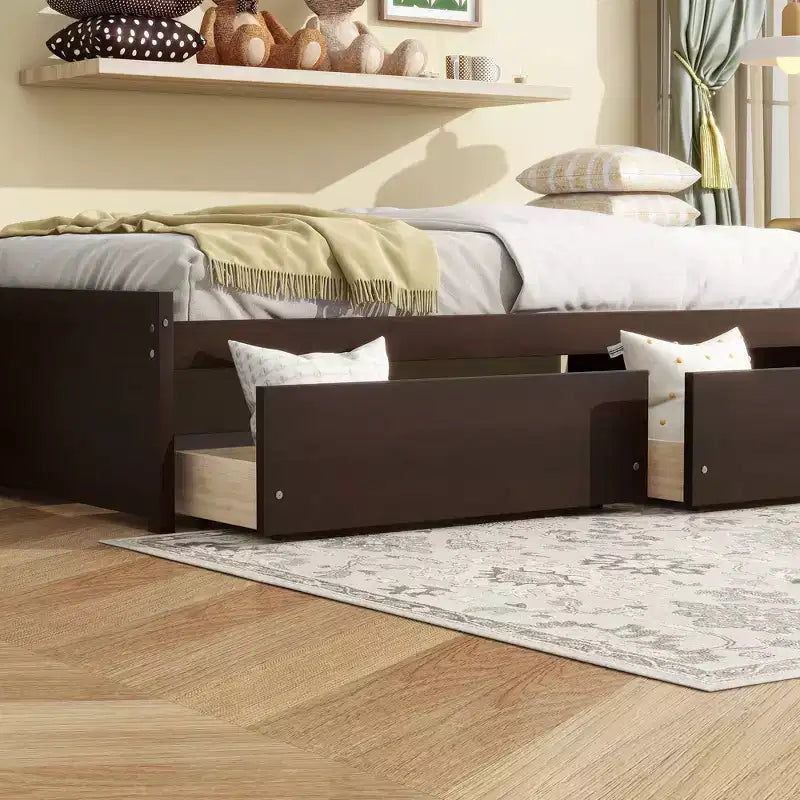 Lit plateforme double avec tiroirs, lit de repos en bois avec rangement pour chambre à coucher