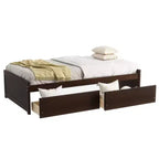Lit plateforme double avec tiroirs, lit de repos en bois avec rangement pour chambre à coucher