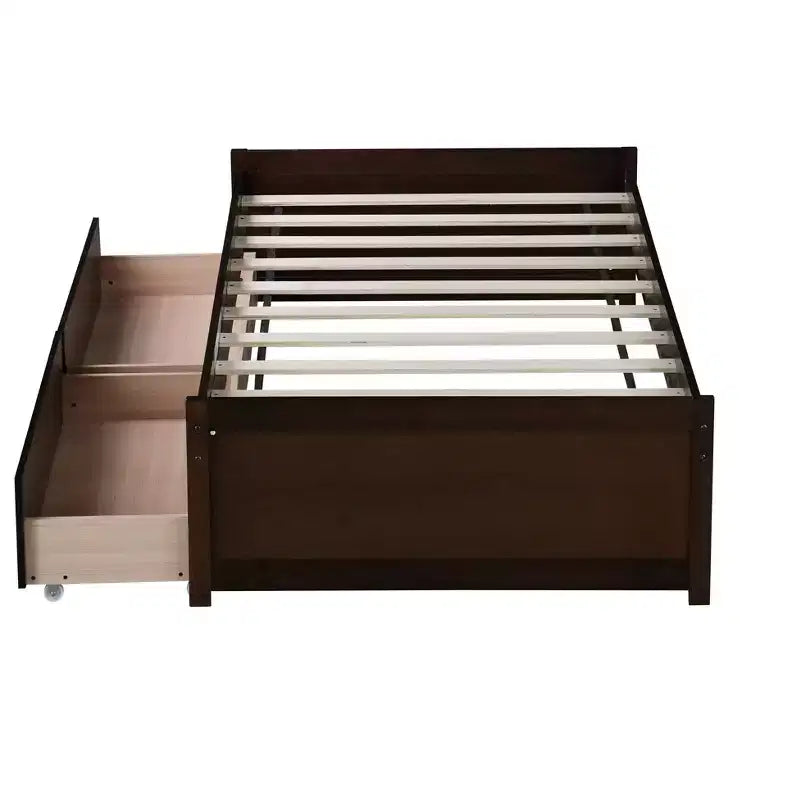 Lit plateforme double avec tiroirs, lit de repos en bois avec rangement pour chambre à coucher