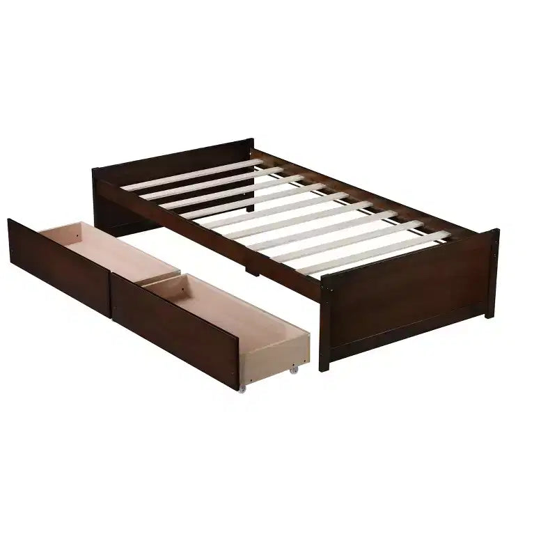 Lit plateforme double avec tiroirs, lit de repos en bois avec rangement pour chambre à coucher