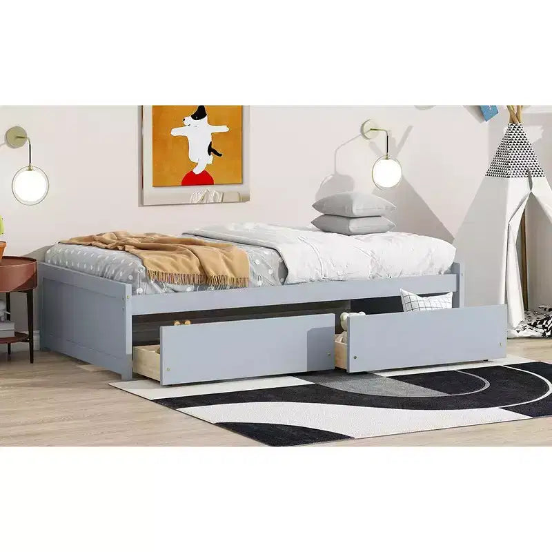 Lit plateforme double avec tiroirs, lit de repos en bois avec rangement pour chambre à coucher