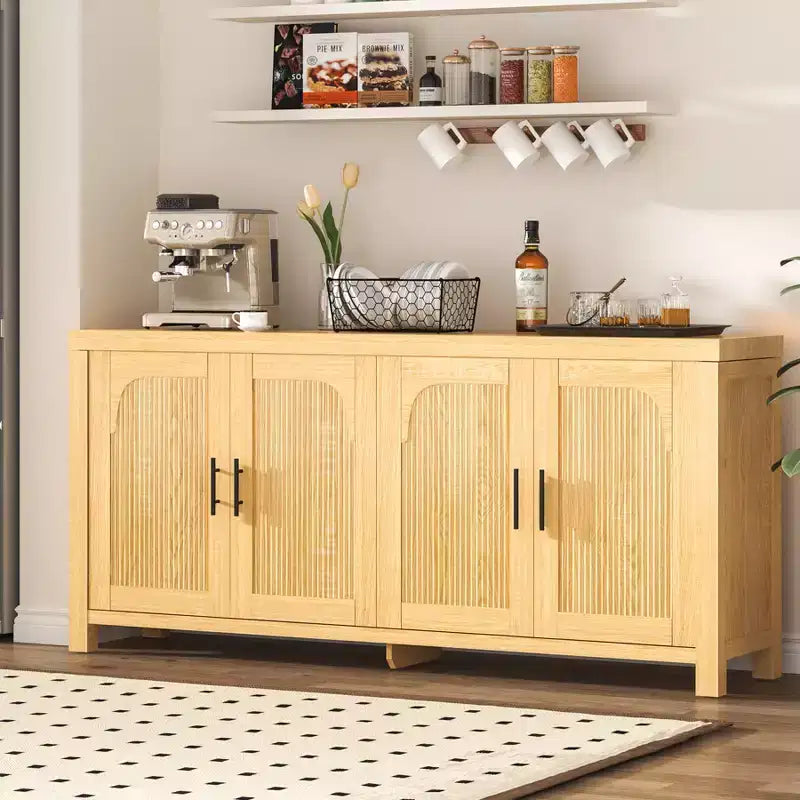 71 Sideboard Buffet Cabinet, Farmhouse Entryway Coffee Bar Cabinet with 4 Doors, Wooden Media Console Table, Accent Credenza for Living Room Kitchen