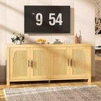 Buffet de salle à manger 71 po, Console de bar de style campagnard avec 4 portes, Meuble télé en bois, Desserte d'appoint pour salon et cuisine