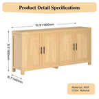 Buffet de salle à manger 71 po, Console de bar de style campagnard avec 4 portes, Meuble télé en bois, Desserte d'appoint pour salon et cuisine