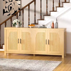 Buffet de salle à manger 71 po, Console de bar de style campagnard avec 4 portes, Meuble télé en bois, Desserte d'appoint pour salon et cuisine