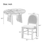 Ensemble de salle à manger rond en rotin pour 4 personnes, ensemble de salle à manger extensible avec 4 chaises rembourrées, ensemble table et chaises de cuisine pour petit espace, finition bois naturel