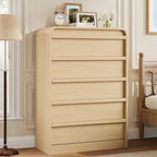 Commode arquée à 5 tiroirs, en bois de 114 cm de haut avec profil incurvé pour chambre moderne, salon, entrée, rangement de chambre d'enfant.