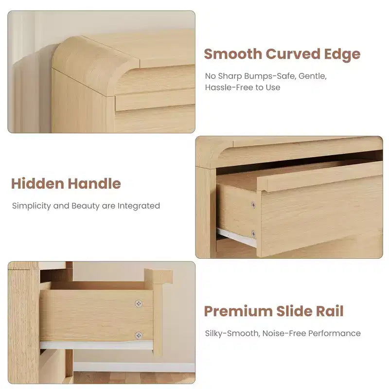 Commode arquée à 5 tiroirs, en bois de 114 cm de haut avec profil incurvé pour chambre moderne, salon, entrée, rangement de chambre d'enfant.