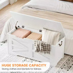 Coffre de rangement, Coffre à jouets en bois de 80 cm avec 2 charnières de sécurité, Banc de rangement d'entrée avec couvercle à charnière, Coffre de rangement robuste pour salon, chambre à coucher