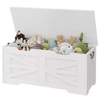 Coffre de rangement, Coffre à jouets en bois de 80 cm avec 2 charnières de sécurité, Banc de rangement d'entrée avec couvercle à charnière, Coffre de rangement robuste pour salon, chambre à coucher