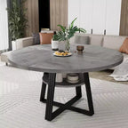 Table à manger ronde Acekool de 119 cm avec étagère de rangement et piètement en métal, 4-6 places, pour cuisine ou salle à manger
