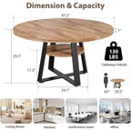 Table à manger ronde Acekool de 119 cm avec étagère de rangement et piètement en métal, 4-6 places, pour cuisine ou salle à manger