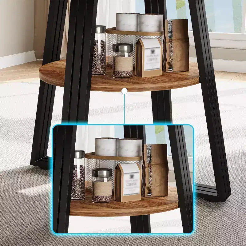Table à manger ronde Acekool de 119 cm avec étagère de rangement et piètement en métal, 4-6 places, pour cuisine ou salle à manger