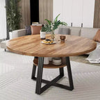 Table à manger ronde Acekool de 119 cm avec étagère de rangement et piètement en métal, 4-6 places, pour cuisine ou salle à manger