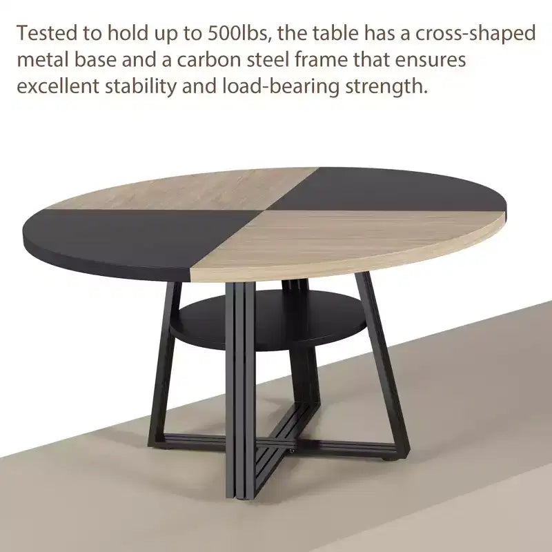 Table à manger ronde Acekool de 119 cm avec étagère de rangement et piètement en métal, 4-6 places, pour cuisine ou salle à manger