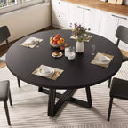 Table à manger ronde Acekool de 119 cm avec étagère de rangement et piètement en métal, 4-6 places, pour cuisine ou salle à manger