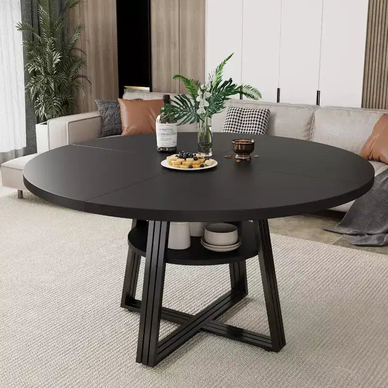 Table à manger ronde Acekool de 119 cm avec étagère de rangement et piètement en métal, 4-6 places, pour cuisine ou salle à manger