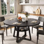 Table à manger ronde Acekool de 119 cm avec étagère de rangement et piètement en métal, 4-6 places, pour cuisine ou salle à manger
