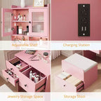 Coiffeuse compacte Acekool avec miroir, éclairage réglable, tiroir de rangement et station de charge, ensemble de table de maquillage pour chambre à coucher