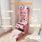 Coiffeuse compacte Acekool avec miroir, éclairage réglable, tiroir de rangement et station de charge, ensemble de table de maquillage pour chambre à coucher