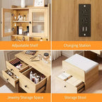 Coiffeuse compacte Acekool avec miroir, éclairage réglable, tiroir de rangement et station de charge, ensemble de table de maquillage pour chambre à coucher