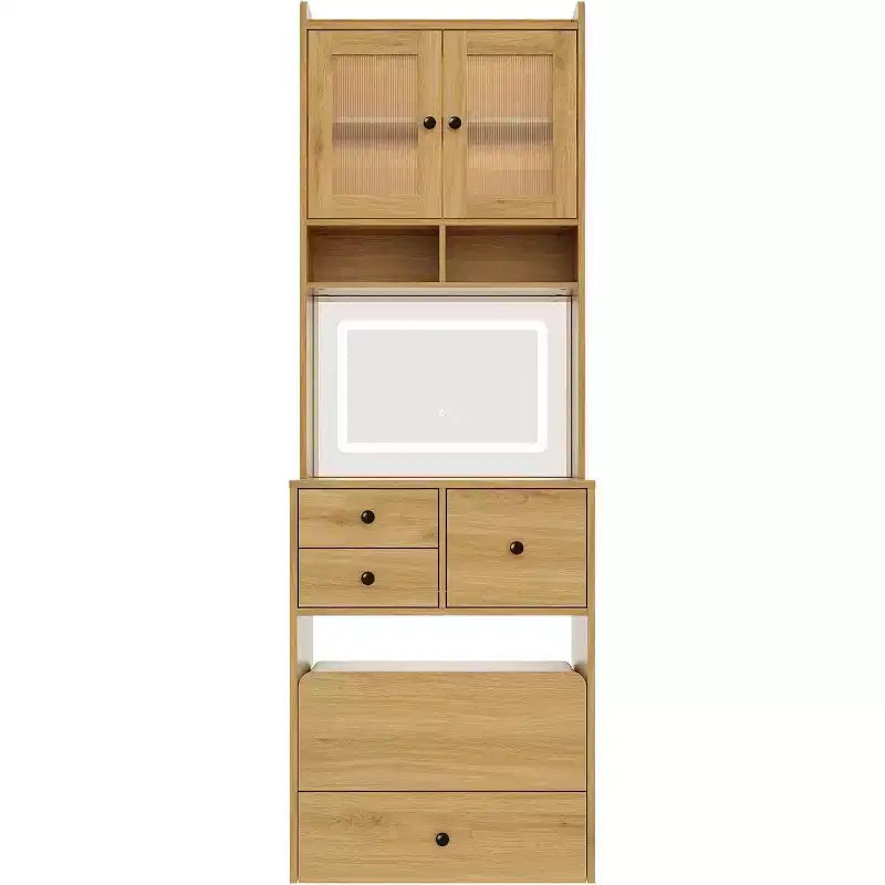 Coiffeuse compacte Acekool avec miroir, éclairage réglable, tiroir de rangement et station de charge, ensemble de table de maquillage pour chambre à coucher
