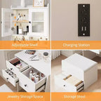 Coiffeuse compacte Acekool avec miroir, éclairage réglable, tiroir de rangement et station de charge, ensemble de table de maquillage pour chambre à coucher