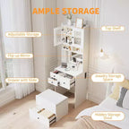Coiffeuse compacte Acekool avec miroir, éclairage réglable, tiroir de rangement et station de charge, ensemble de table de maquillage pour chambre à coucher