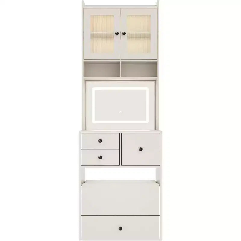 Coiffeuse compacte Acekool avec miroir, éclairage réglable, tiroir de rangement et station de charge, ensemble de table de maquillage pour chambre à coucher