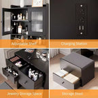 Coiffeuse compacte Acekool avec miroir, éclairage réglable, tiroir de rangement et station de charge, ensemble de table de maquillage pour chambre à coucher