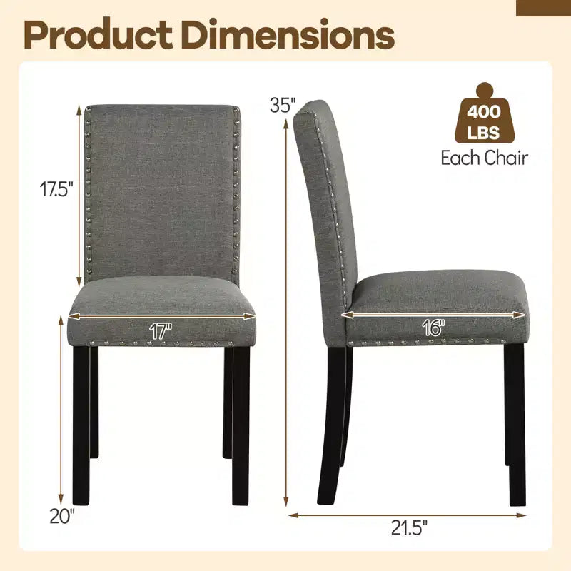 Costway Lot de 2 chaises de salle à manger en bois avec pieds en bois courbé en caoutchouc massif pour salle à manger Gris